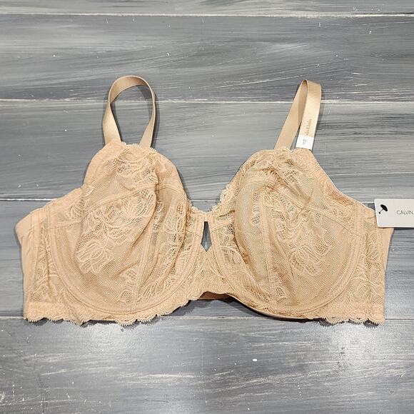 Calvin Klein Seductive Comfort Bra 42D With Lace Full Coverage  QF1741 Beige - Picture 1 of 12